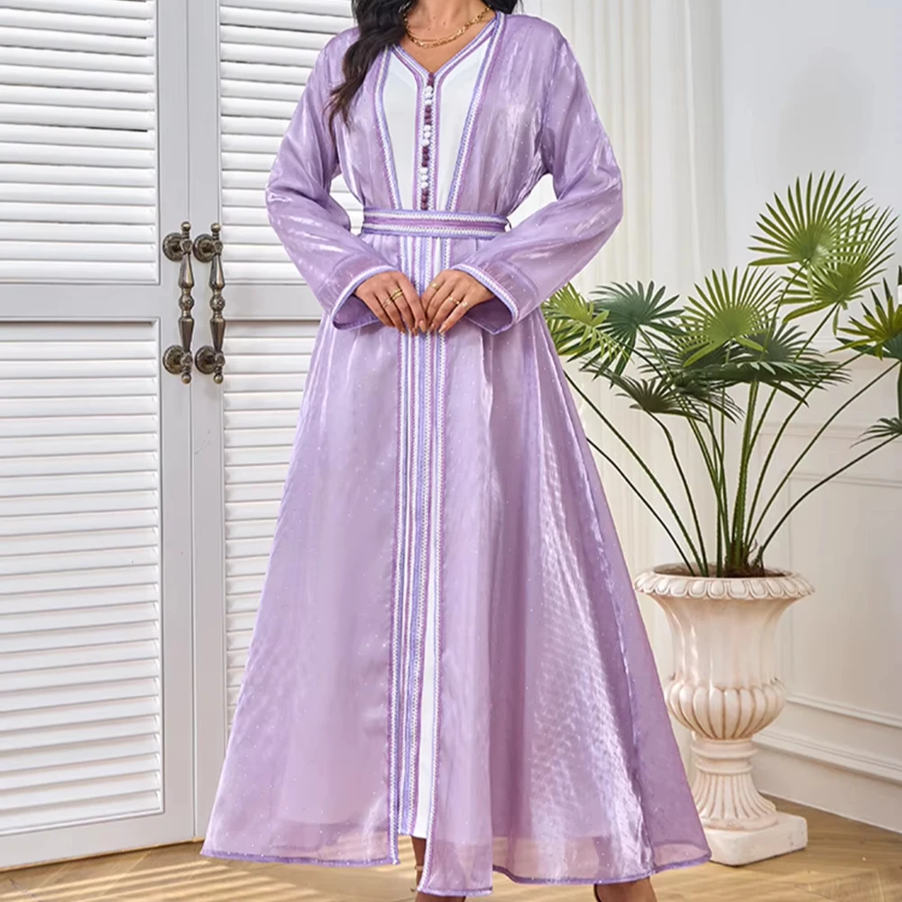 ใหม่อาหรับดูไบ Eid Mubarak Ethin เสื้อผ้าปักเสื้อสเวตเตอร์ถัก 2 ชิ้นชุดแฟชั่นเลดี้ผู้หญิงยาวมุสลิมตุรกีชุด