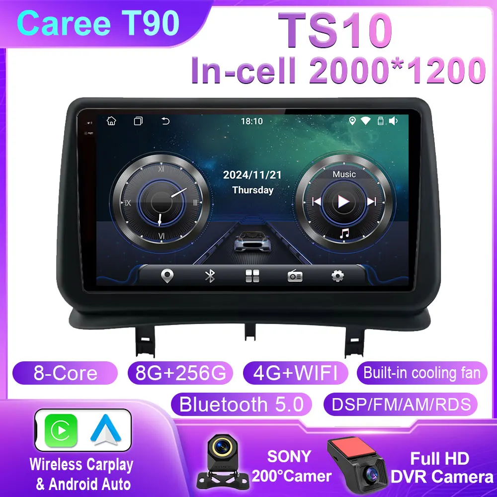 Auto Android 14 Voor Renault Clio 3 2005-2014 Autoradio Multimedia Speler Navigatie GPS Autoradio CarPlay QLED Scherm Geen 2 din