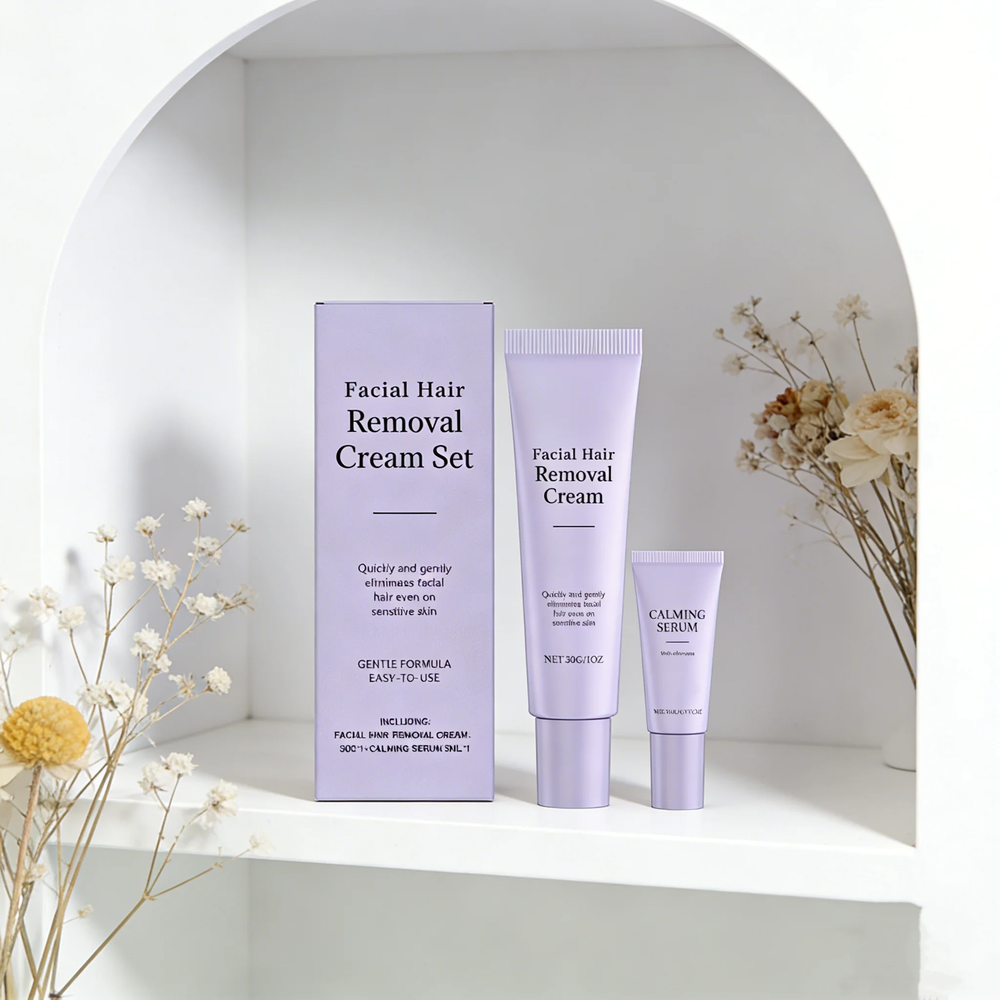 Set de Depilación para Mujer con Esencia Facial, Limpieza de la Piel, Depilación Indolora para Zonas Íntimas, Crema Depilatoria con Inhibidor Permanente del Crecimiento del Vello