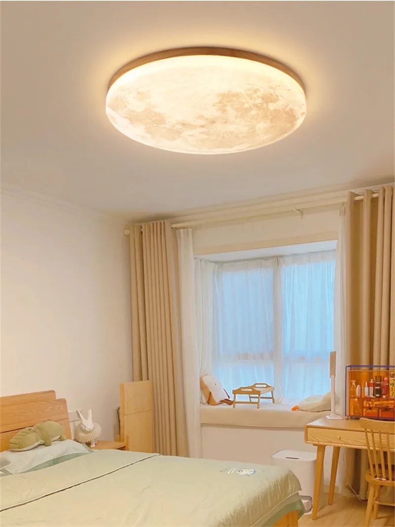 Moon Ceiling Lamp 12W  24W 36W Solid Wood Led Ceiling Lamp for Bedroom Living Room Dining Room Home Decor Indoor Lights Lighting
