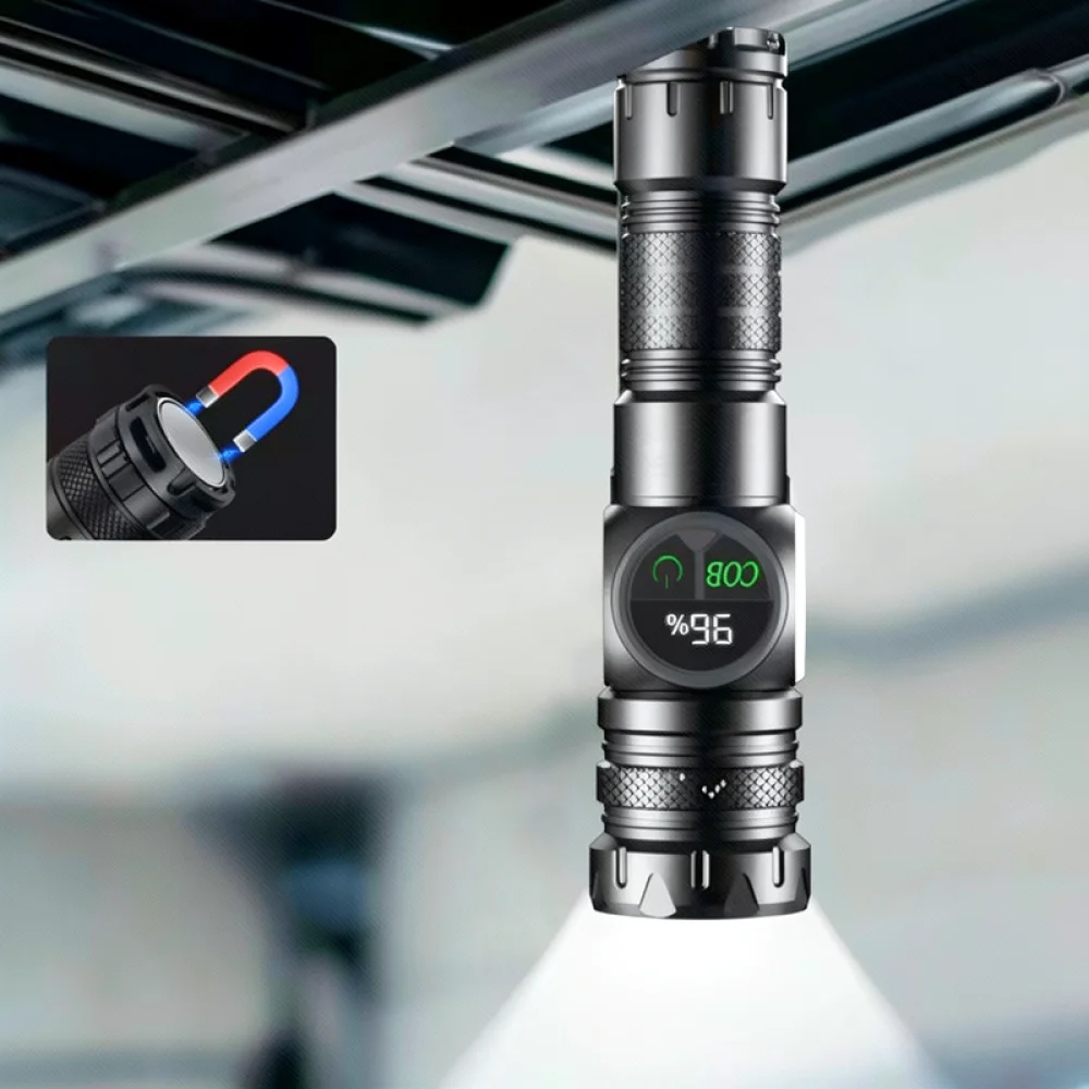 Multifunctional LED Flashlight Rechargeable White Laser Torch With COB Side Light Digital Display For Outdoor Patrol