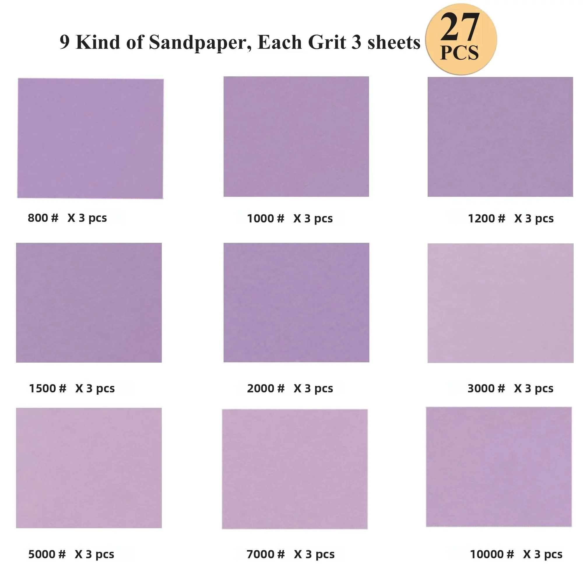 27 PCS 9 X 3.6 Inch Wet Dry Sandpaper Sanding Sheet Assorted 800#-10000 Grit for Automotive Wood Metal Polishing Grinding