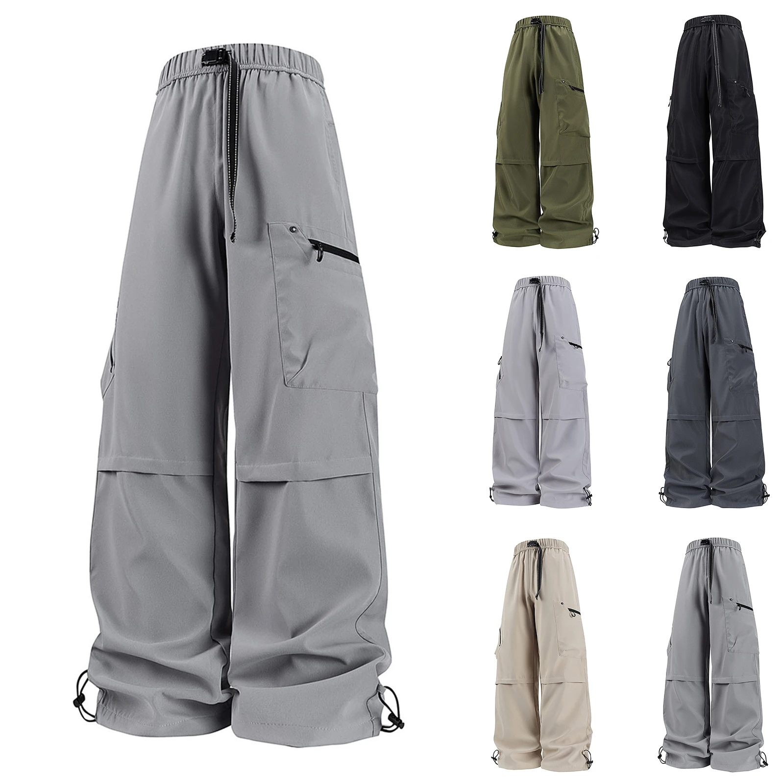 

Large Pocket Loose Overalls Men'S Outdoor Sports Jogging Tactical Pants Elastic Waist Pure Cotton Work Pants Wide-Leg Pants