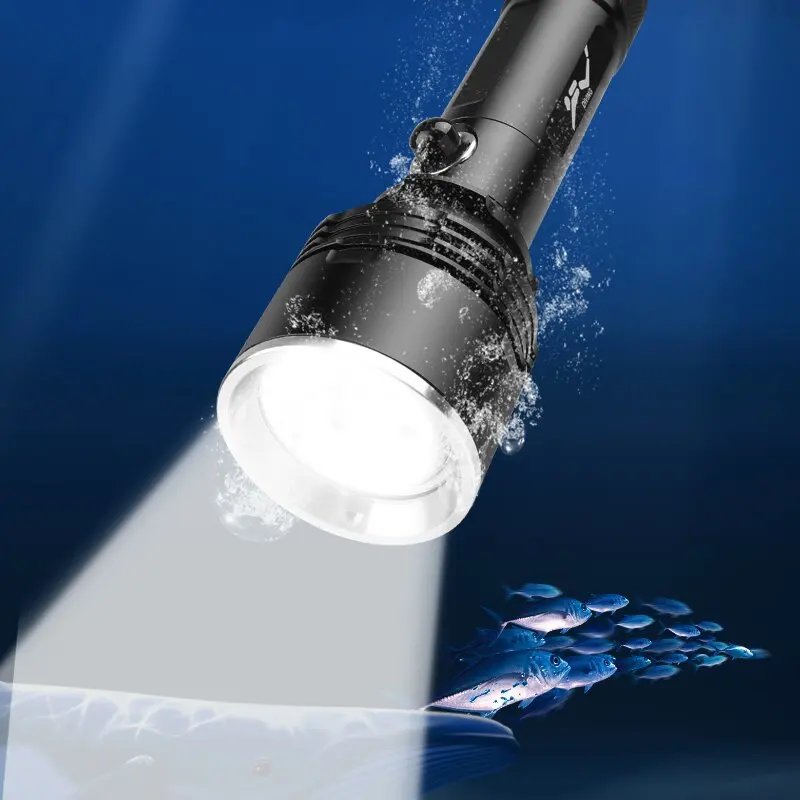 Powerful XHP70 LED Diving Flashlight Underwater 300 Meters  3 Modes Super Bright Using 26650 18650 battery Torch With hand rope