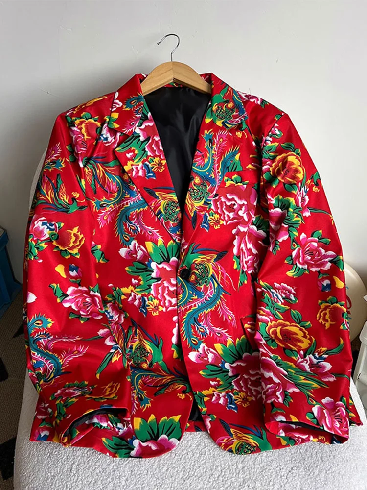 

New Chinese Sle Men's Suit Jaet Spring Trendy Brand Large Flower Performance Clothes Casual Western Sle Cotton 00%