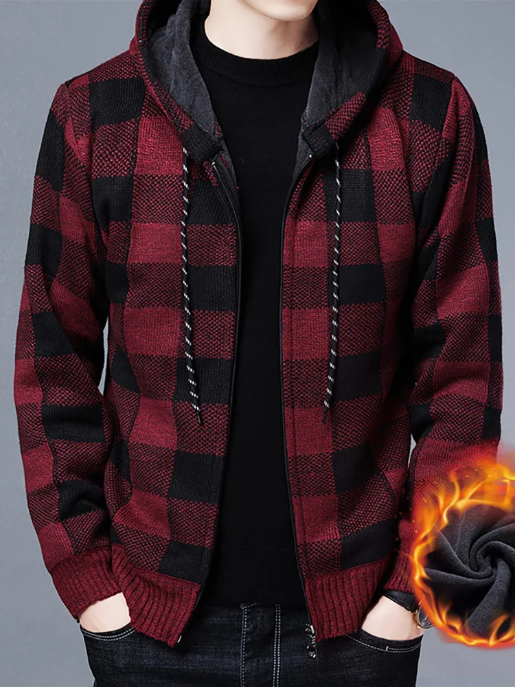 

Мужская модная зимняя куртка-свитер с капюшоном на молнии, вязаная, с мягкой флисовой подкладкой, теплая, ветрозащитная, дышащая, для активного отдыха, повседневная