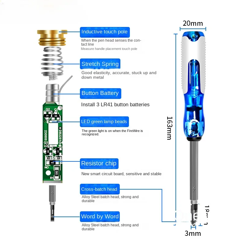 Stylo de test d'électricien intelligent multifonctionnel à haute sensibilité, détection par induction des points de rupture, sans fil sous tension