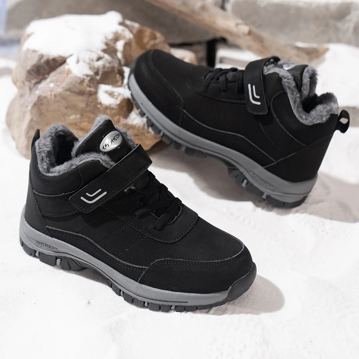 Damen-Knöchel-Winterstiefel aus PU, wasserabweisend, mit Plüschfutter, Klettverschluss, rutschfeste flache Sohle, warme Outdoor-Freizeitstiefel. – Detail 9