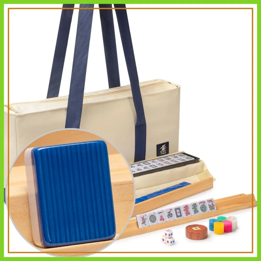 

American Mahjong Set Harbor Tide with Canvas Tote Bag - 4 Racks with Pushers, Scoring Coins, Dice & Wind Indicator