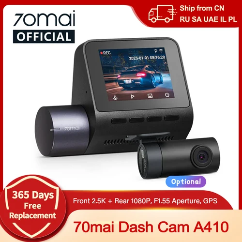 70mai Dash Cam A410 Delantero 1440P Trasero 1080P Coche DVR Actualizado Ver. de 70mai A400 Grabadora para automóvil Modo de estacionamiento 24H Soporte Máximo 256 GB