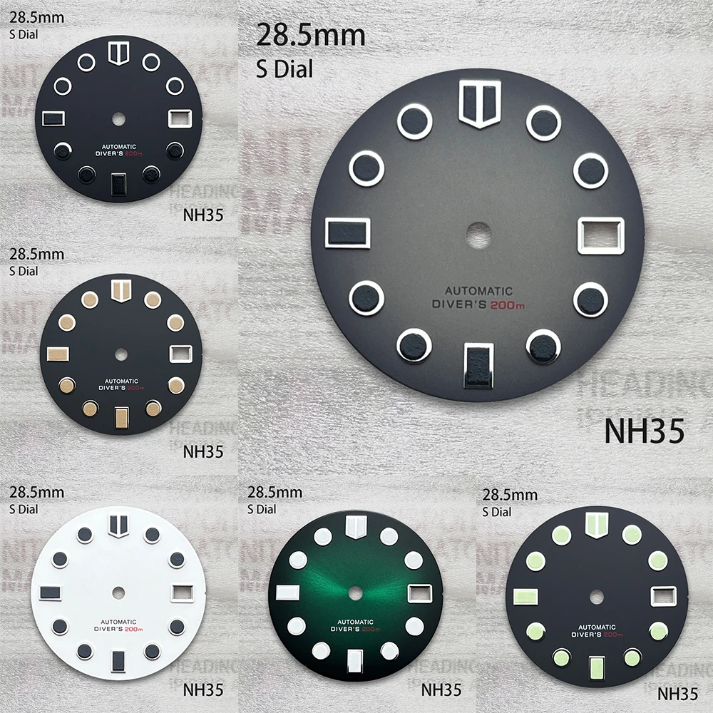 

28.5mm S Logo Dial Suitable For NH35/NH36 Japen Automatic Movement C3 Green Luminous Diving Dial Watch Modification Accessories