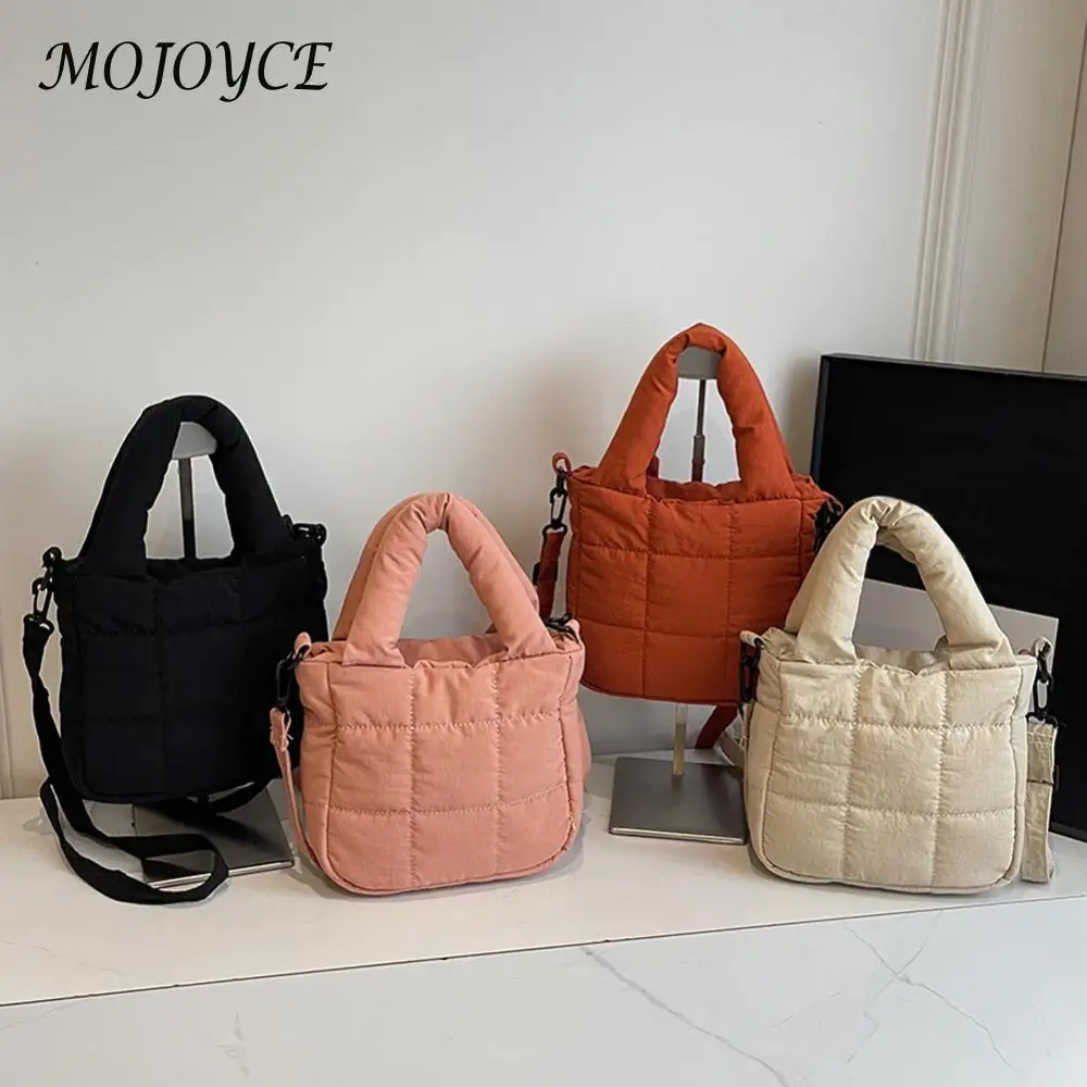 Women Nylon Puffer Tote Bag with Zipper Puffy Shoulder Bag with Inner Pockets Crossbody Bag Handbag for Gym Work Travel