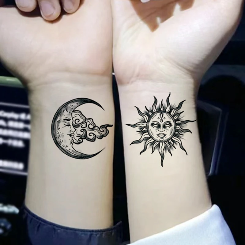 Тату-наклейки Sun Moon Element Cool Тотем поддельный Tatto для женщин и мужчин, тату для рук, боди-арта, водонепроницаемые Временные татуировки для макияжа