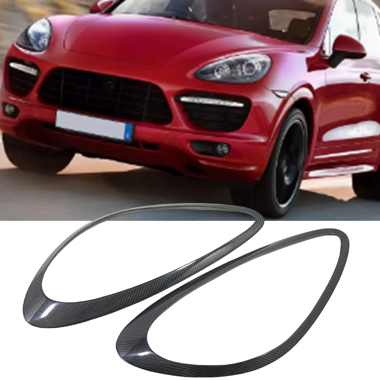 For Porsche Cayenne 958 2011-2014 Headlight Eyebrow Headlamp Eyelid Trim Carbon Fiber Front Head Light Lamp Cover Brow Sticker