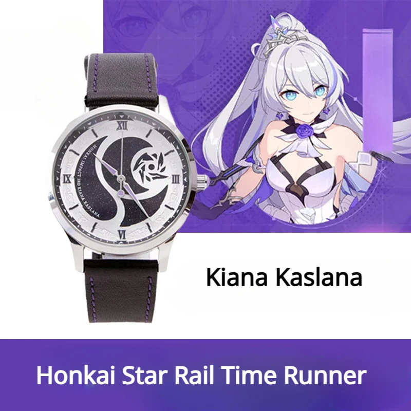 

Honkai Star Rail Kiana Kaslana Watch Cosplay Accessories PU Band Time Gravel Light Mechanical Watch For Kid Birthday Gift