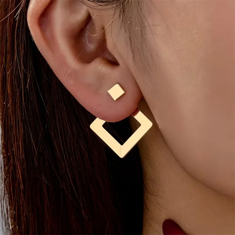 Fashion Metal Square Stud Earrings for Women Girls Vintage Style Dainty Jewelry for Daily Wear eh333