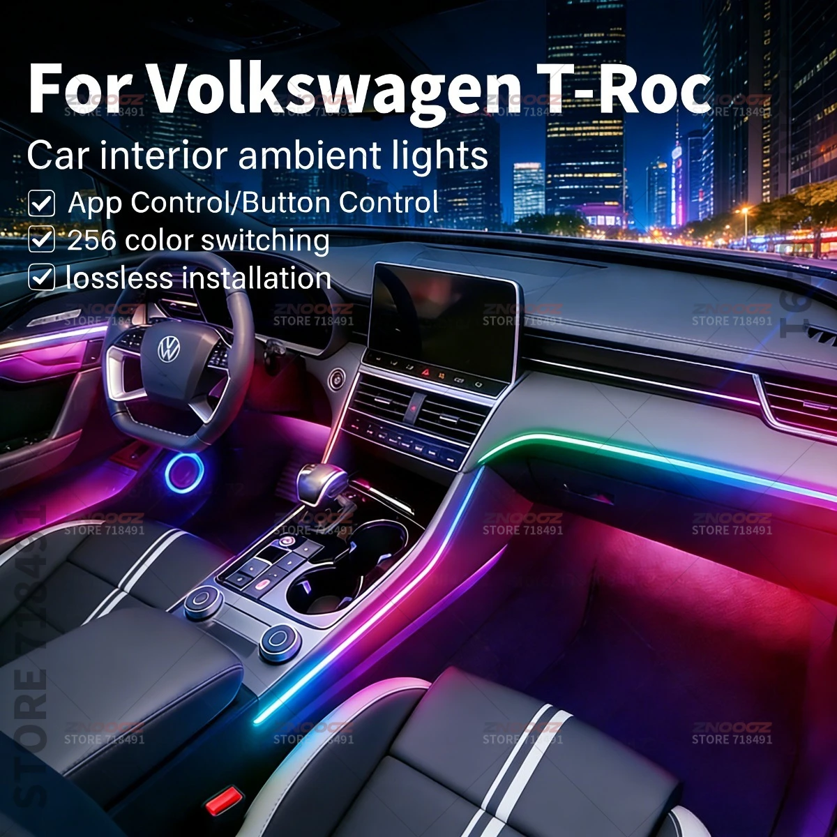 22in1 RGB Car Interior Acrylic Car Ambient Lights RGB Hidden Acrylic Strip Decoration Atmosphere Accessories For VW T-Roc