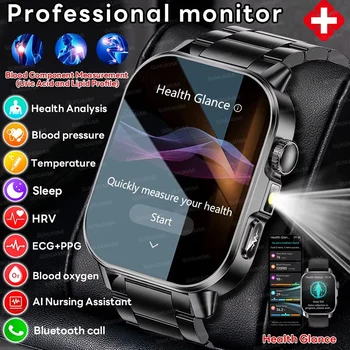 Inteligentny zegarek dla mężczyzn z funkcją EKG+PPG, monitorujący poziom lipidów we krwi, ciśnienie krwi, kwasu moczowego, z funkcją HD Call, dla pielęgniarek, z trzema funkcjami diagnostycznymi.