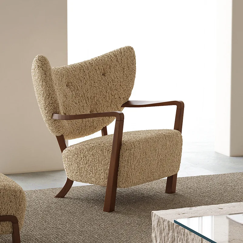 

Medieval solid wood sofa chair Woolf leisure chair Nordic solid wood living room balcony leisure single sofa