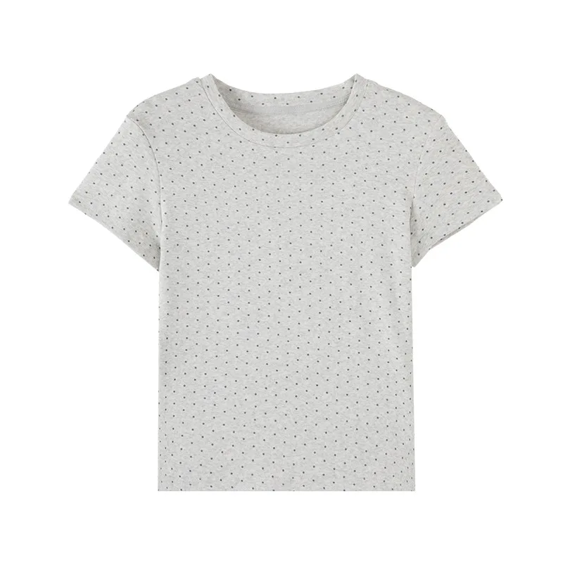 

Round Dot Point Design Short Sleeved Women Round Neck Style T-shirt Summer Wear 2026 New Korean Short Stylies Top