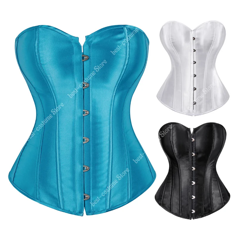 Gold Corset Top Blue Victorian Bodices for Women Sexy Corset Lingerie Plus Size Sexy Satin Overbust Corsets and Bustiers Black W