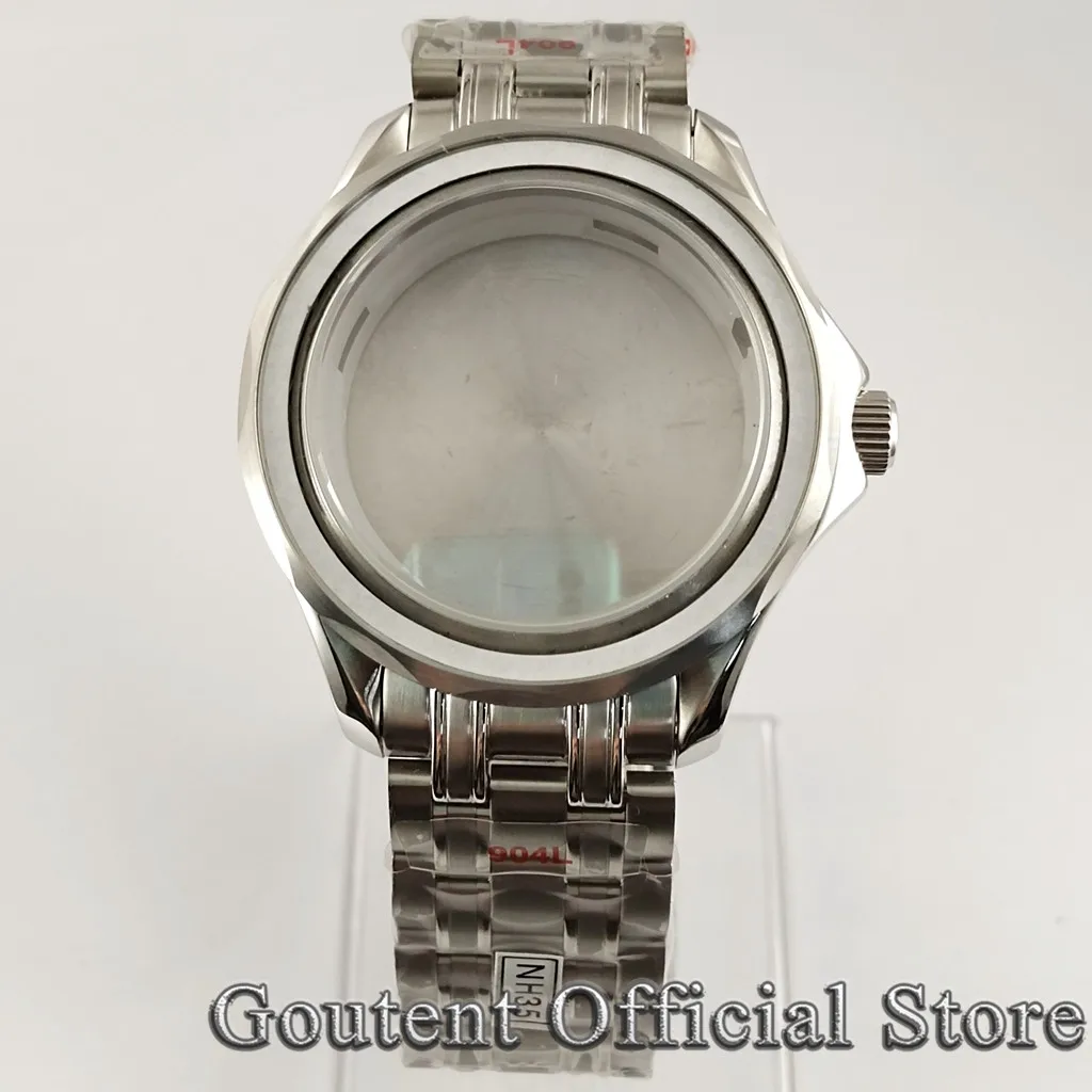 Goutent 41mm Steel Silver Sapphire Watch Case Strap Fit NH35 NH36,DG2813/3804 Miyota 8215 821A ETA 2836 2824 PT5000 Movement