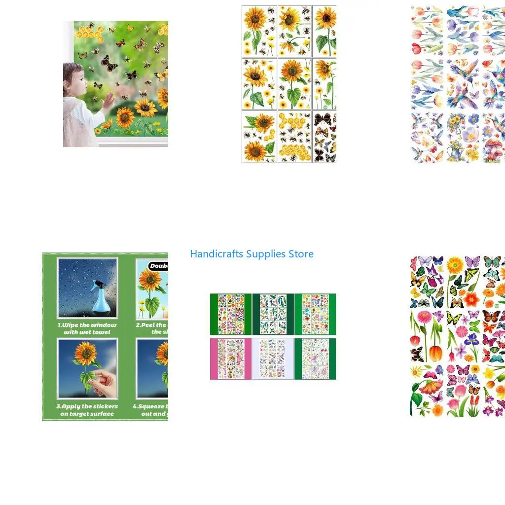 R1WA 9 Sheets Reusable Spring Window Clings Sticker with Bright Color and Rich Pattern for Shopkeepers and Home Decoration