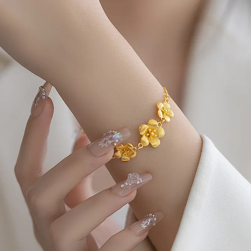 9999 real gold 24K yellow gold High-grade Peach Blossom Spring Bracelet Flower Bracelet for Women