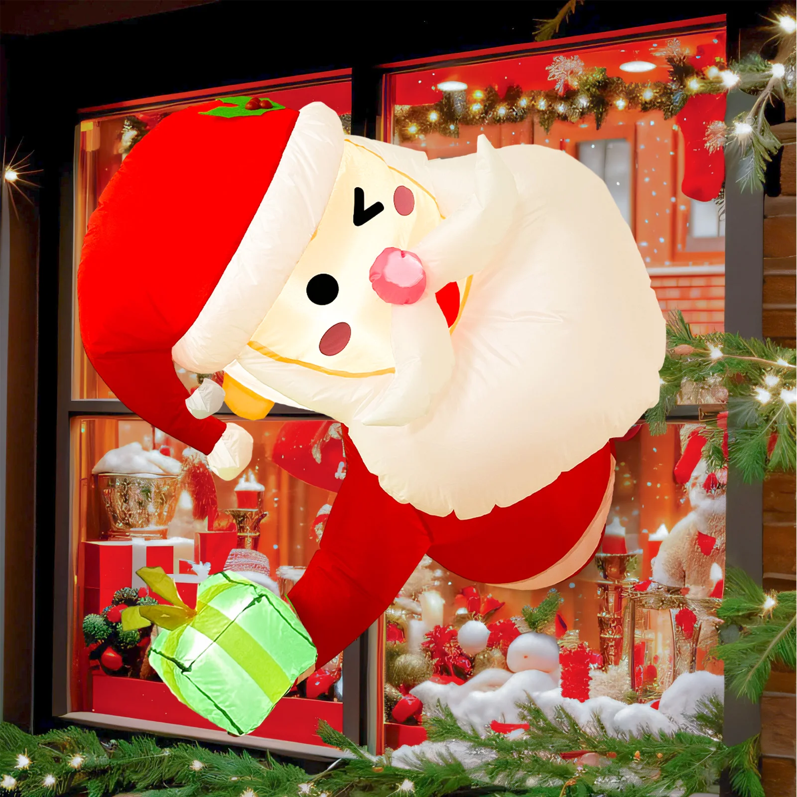 Santa Claus Inflatable Window Tilt Out 3.5Ft Christmas Decorations Christmas Party Holiday Decorations