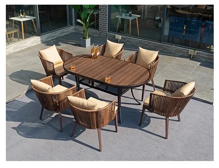 

Outdoor rattan furniture balcony rattan chair anti-corrosion plastic wood casual dining table and chair garden five-piece set