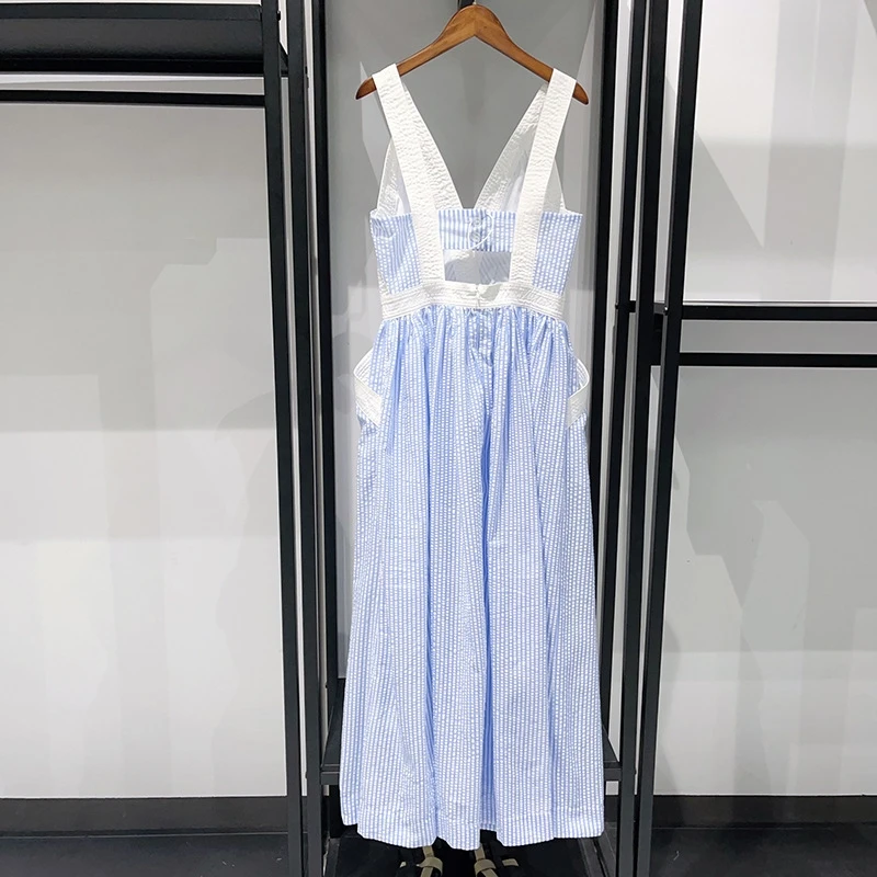 فستان متوسط الطول بدون ظهر ورقبة على شكل حرف V عالي الخصر فضفاض بفتحة مجوفة للنساء، هدية أنيقة مثيرة لحفلات الشاطئ والتاريخ الليلي