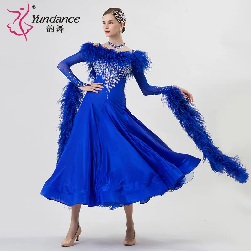 B-22225 Nuevo vestido de baile de salón estándar internacional personalizado Vestidos de baile de salón de seda perlada de alta calidad a la venta