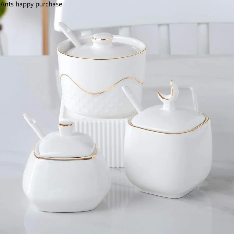 Hotel Tissue Holder White Phnom Penh Seasoning Pot Ceramics Spice Jar Seasoning Box Set Combination Oil Vinegar Pot Sugar Bowl