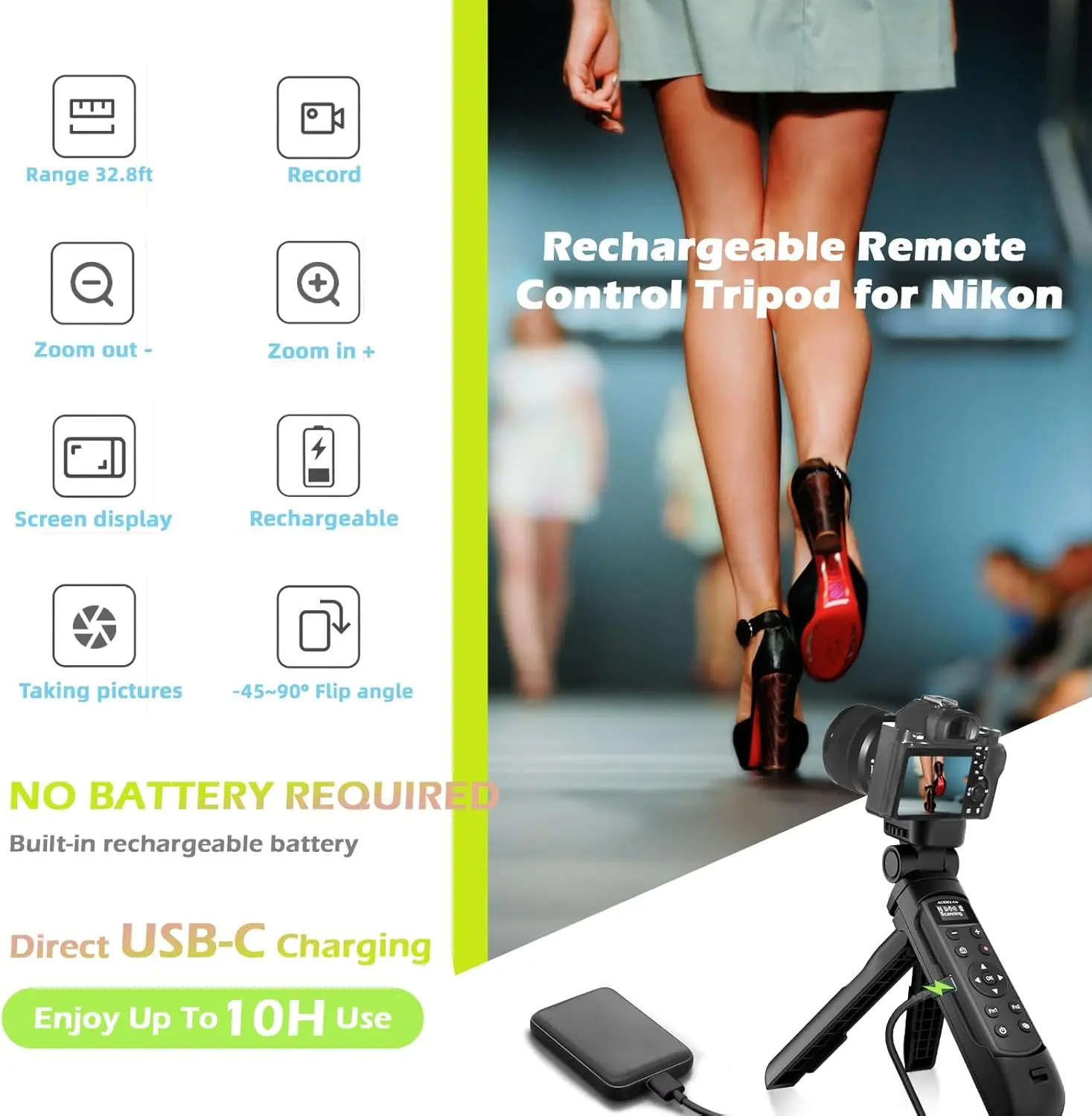 

for Nikon Wireless Shooting Grip and Tripod Rechargeable Wireless Shutter Release with OLED Screen Video, Zoom & Focus Control