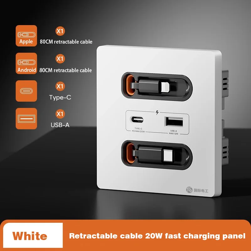 Universal Wall Socket With 20W Fast Charge USB-C Port, PC Power Outlet Panel, Mobile Phone Type-C Charger Integration