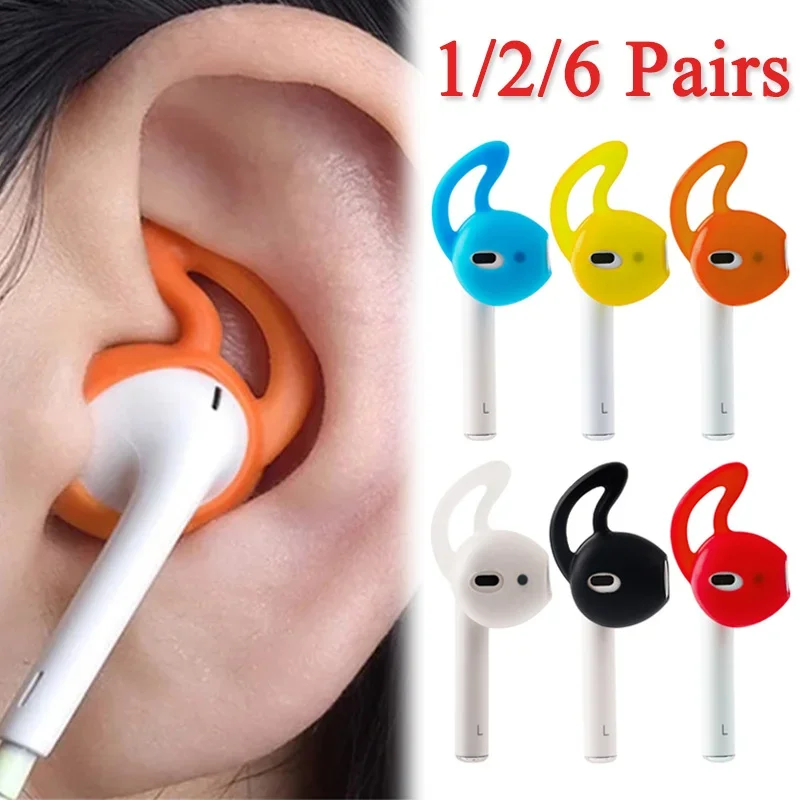 6 Pairs Earbuds Soft Silicone Cover for Airpods Protective Sleeve In-ear Anti-slip Earpods with Earhook Tips Earphones Cap