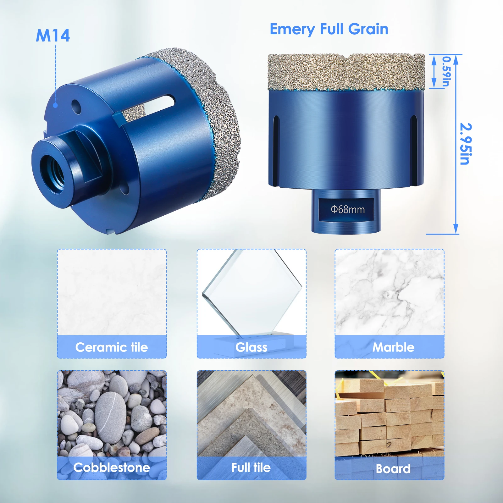 5pcs Diamond Hole Saw Kit 20/35/40/50/68mm  M14 75mm Llength Diamond Drill Bits for Porcelain Tile Granite Marble Stone Masonry