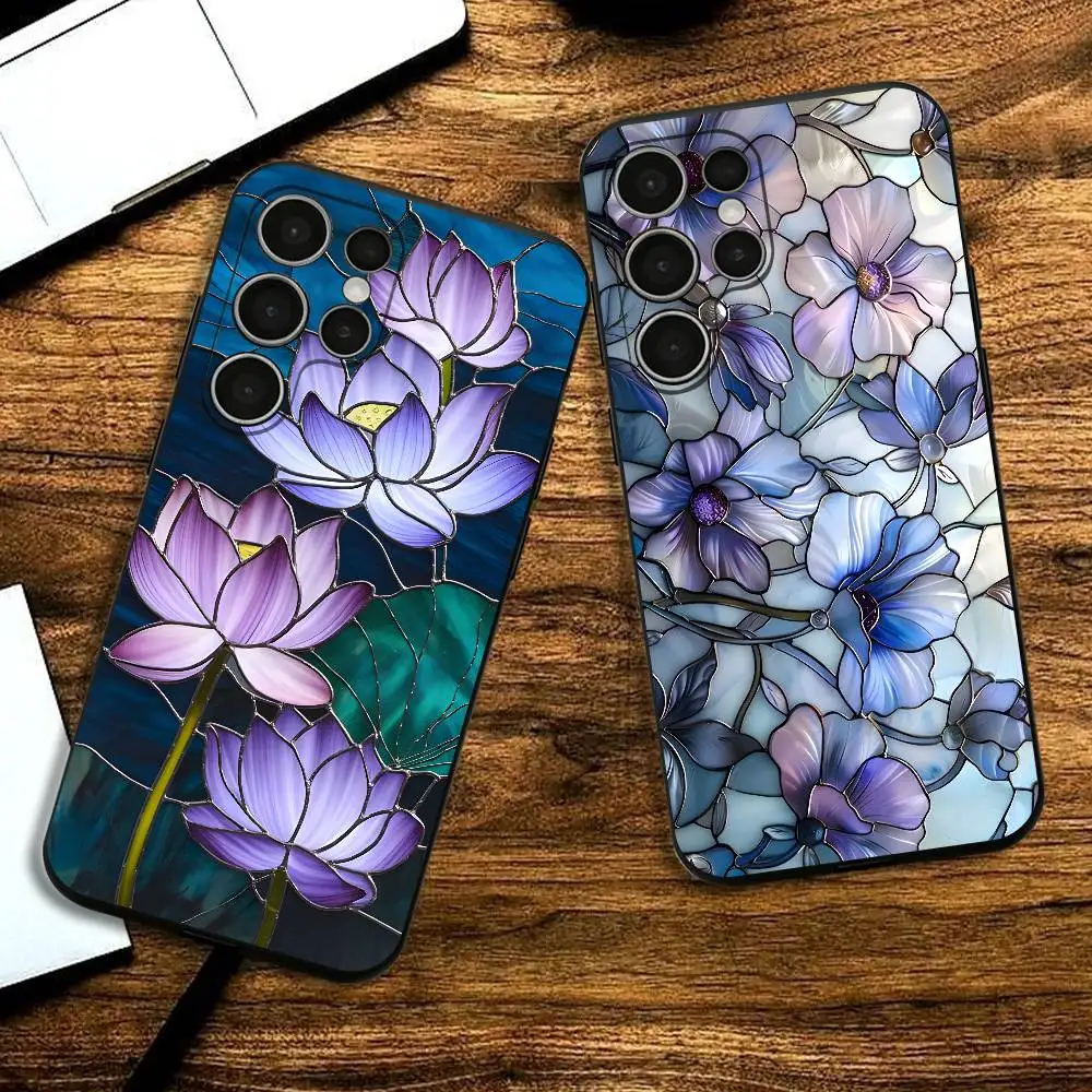 Glass Flower Silicone Case For Samsung S25,24,23,22,21,20 Plus Ultra 5G Lite Shockproof Cover