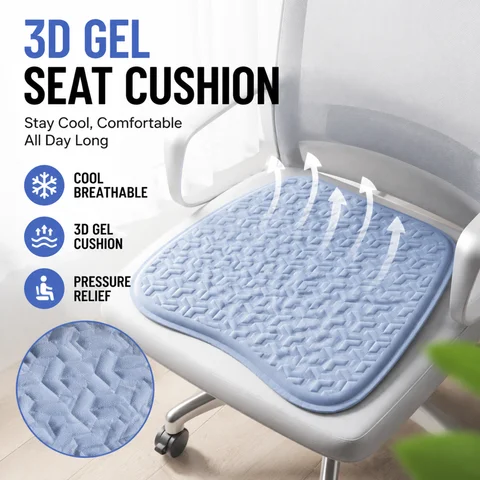 3D TPE Gel Seat Cushion Breathable Nonslip Honeycomb Dsign Summer Ice Silk Seat Cushion Cover for Home Office Car Easy To Clean