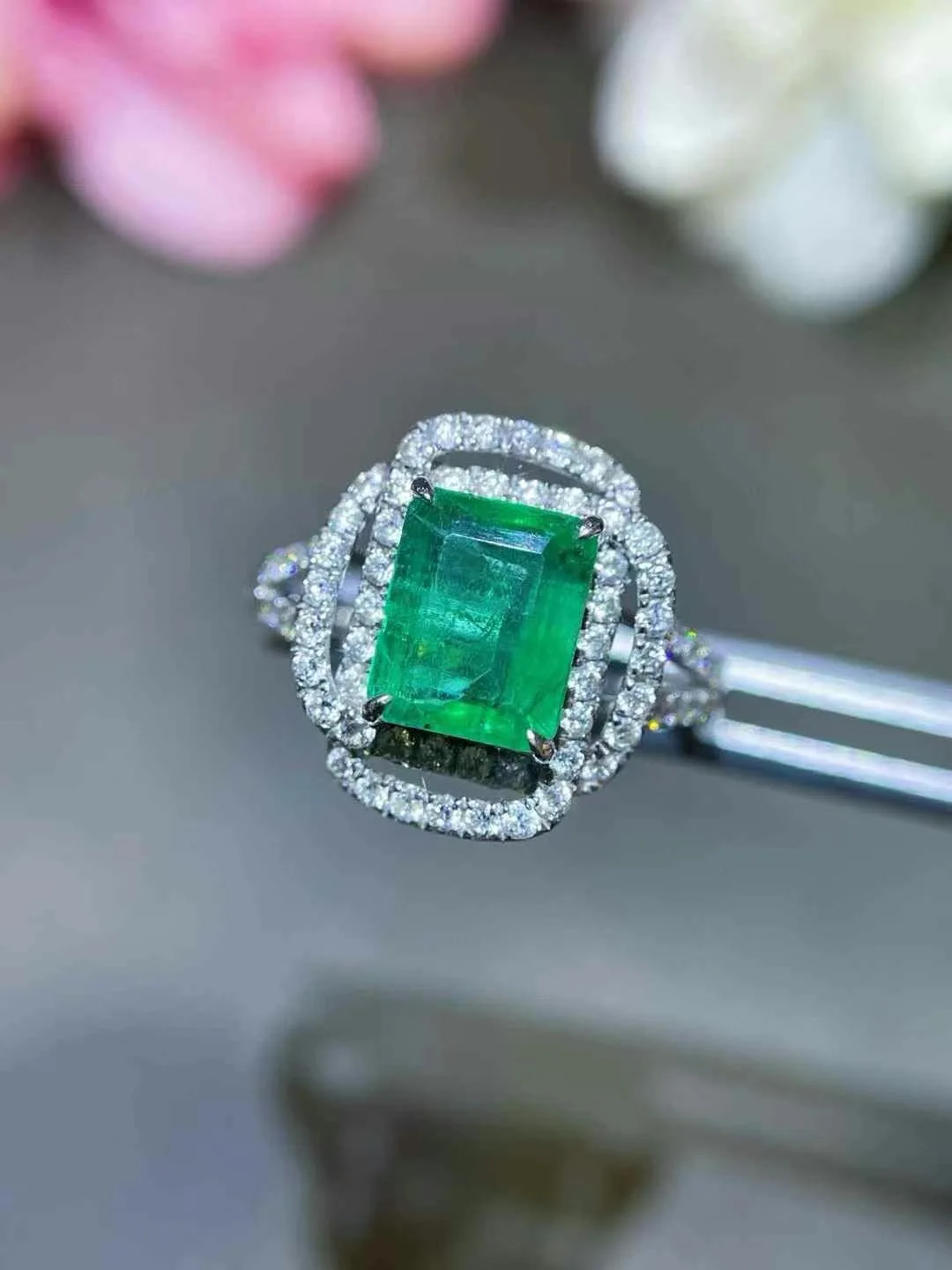 genuine luxury jewelry natural emerald ring 18K white gold with diamond 100% real simply style daily use elegance fine jewelry