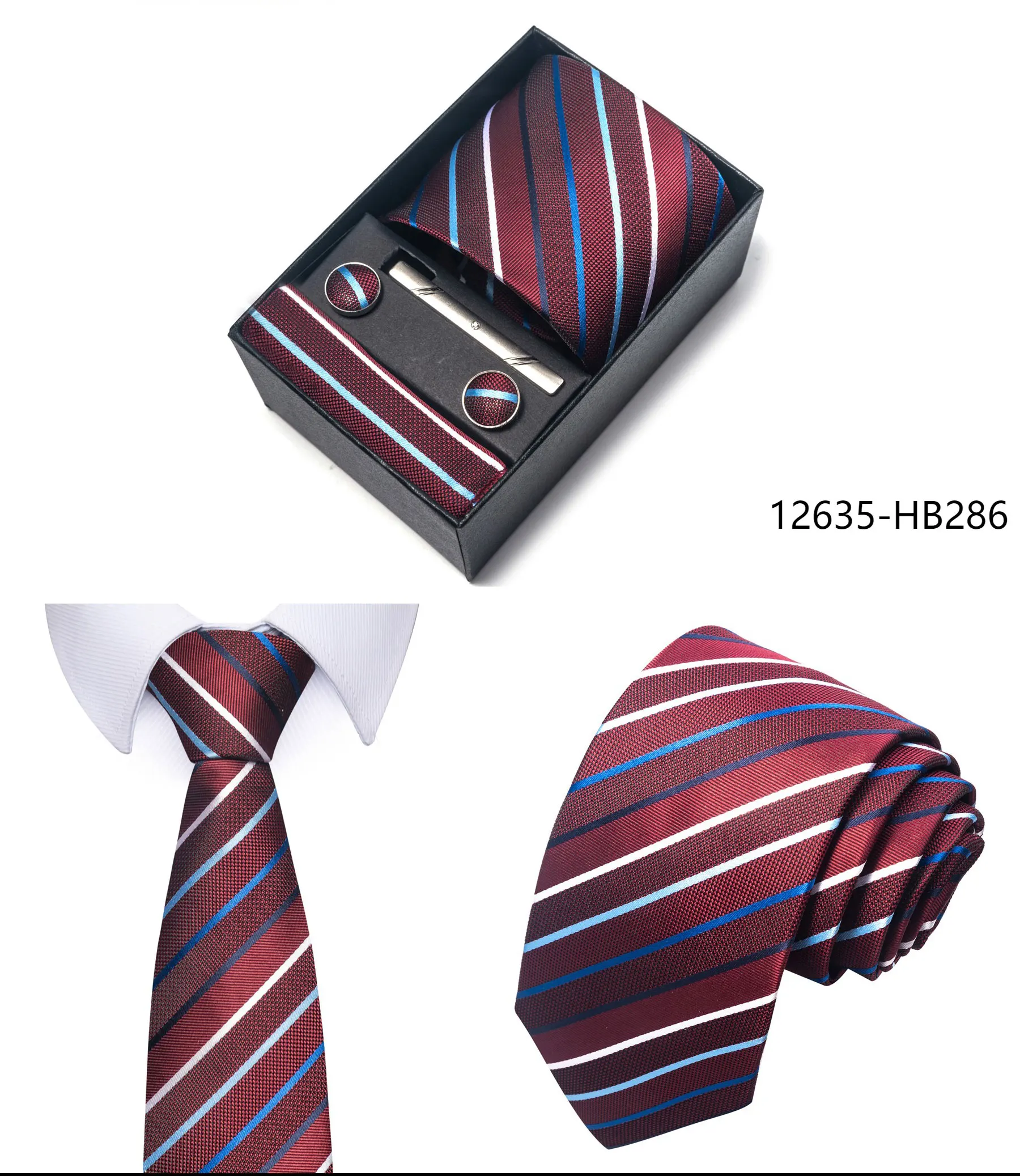 High Grade Holiday Gift Box Brand 8 cm Blue Paisley Tie Handkerchief Cufflink Set Men Necktie Clothing Accessories Birthday Gift