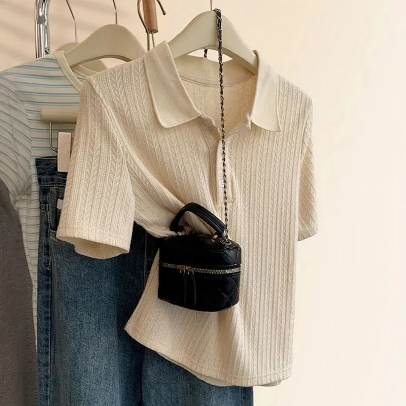 Odzież damska Nowy sweter z dzianiny z kołnierzykiem, damskie pulowery, swetry, sweter z krótkim rękawem, sweter dzianinowy, pulower, damskie topy Q2532