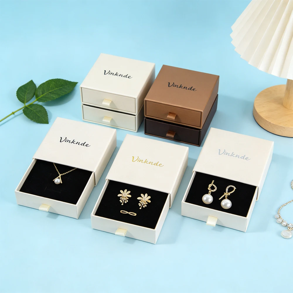 

24Pack Beige Kraft Paper Boxes Gift Jewelry Drawer Box Fashion Jewellry Packaging Box Custom Logo Necklace Earrings Organizer