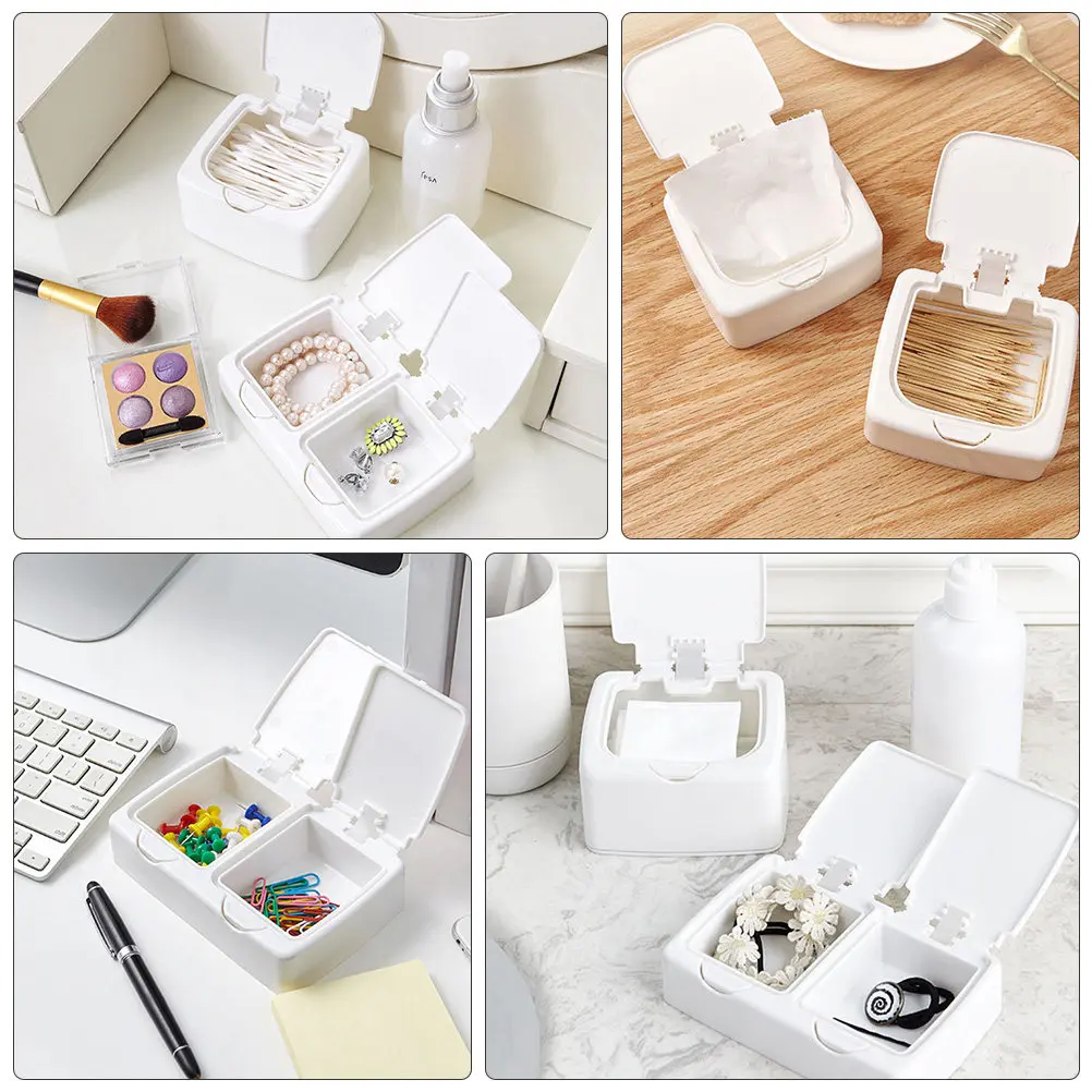 

2Pcs Desktop Storage Box with Button Lid for Toothpicks Cotton Swabs Clips Headdress Small Sundries Organizer Transparent