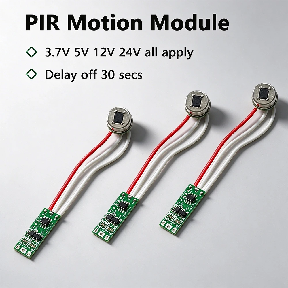 IKSLED Mini 12V24V PIR Infrared Motion Sensor Module 30s Delay Off 5CM Probe All Day&Night Mode for LED Strip 5V Lamp controller