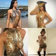 

Women's Sexy Maternity Photography Props Maternity Top Dresses For Photoshoot Sequin Body Chain Belly Goddess Women Fashion Wear