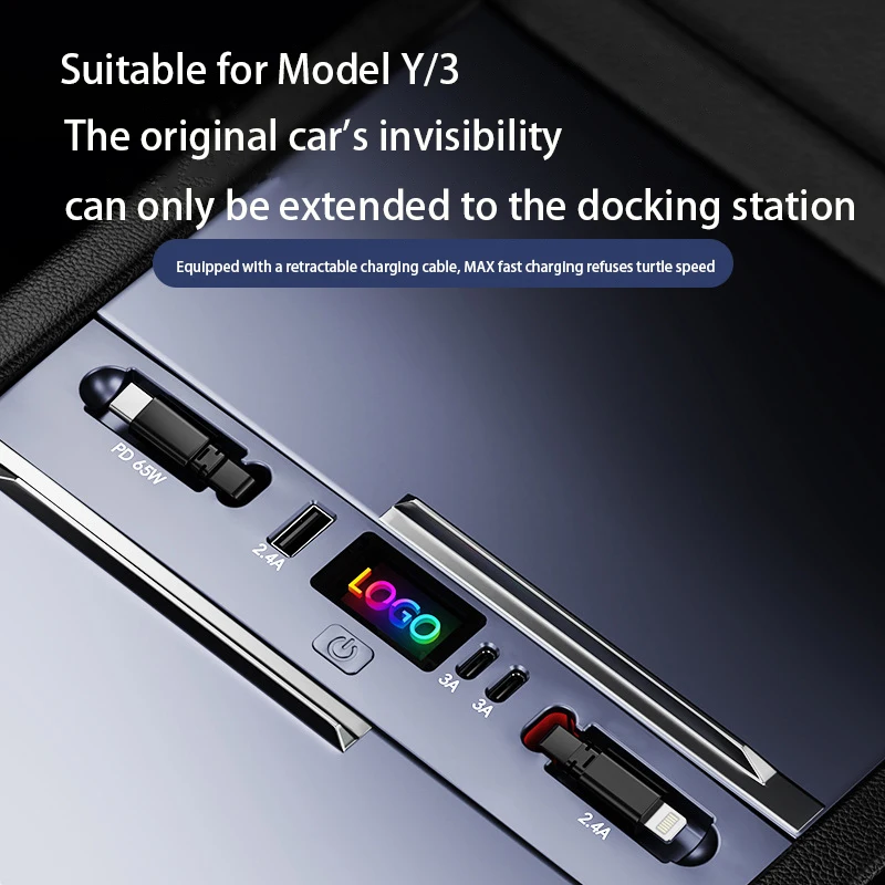 For Tesla Model 3 Highland  Model Y Juniper 2025 65W Quick Charger USB Shunt Intelligent Docking Station Car Adapter Powered Spl