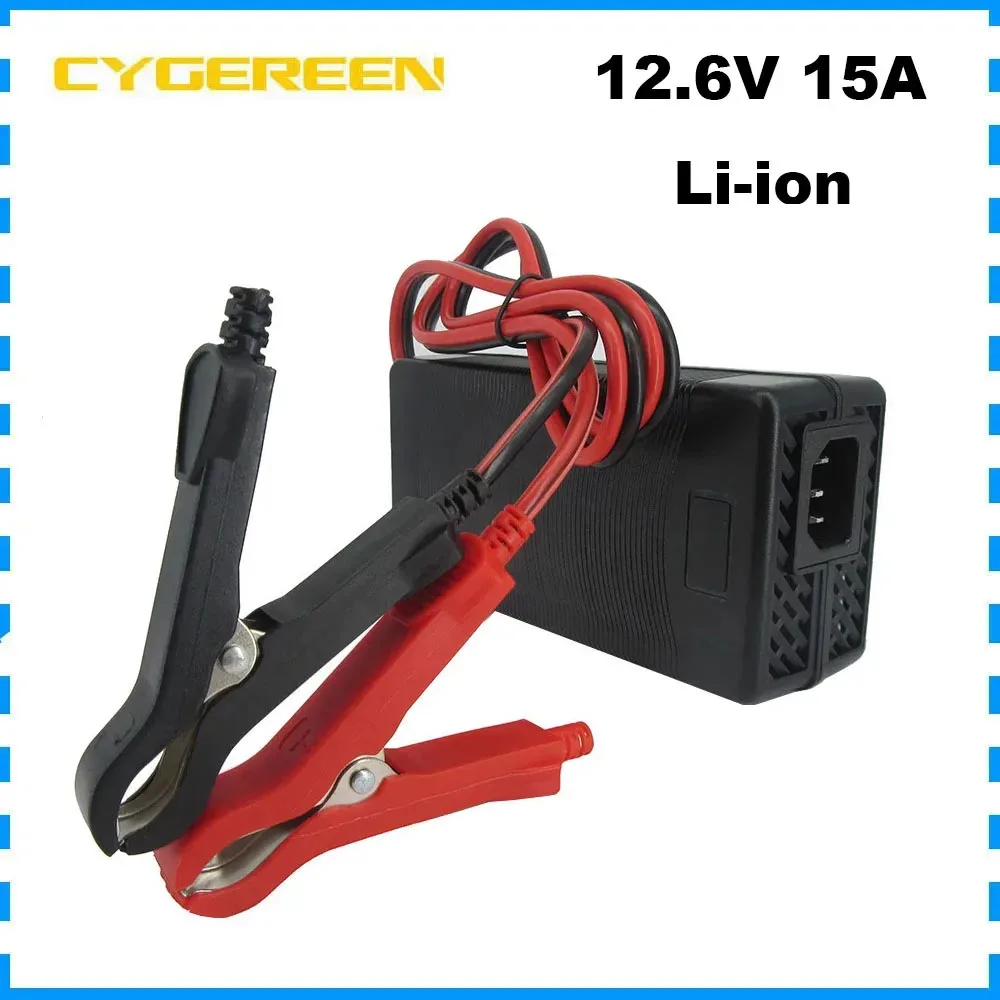 12V 15A Lithium Ebike Scooter Battery Fast Charger 12.6V 15A Alligator Clip Connector 3S 12 Volt Li-ion RV Charger