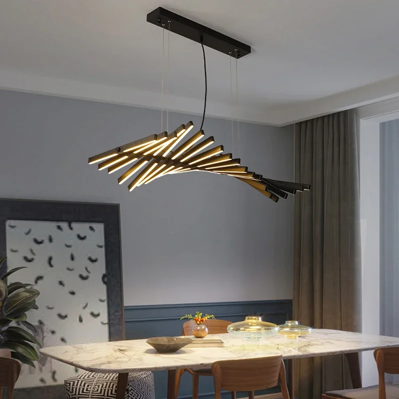Nordic Minimalist Fishbone Led Pendant Lights Living Dining Room Home Decor Chandelier Restaurant Bar Loft Stair Hanging Lamp