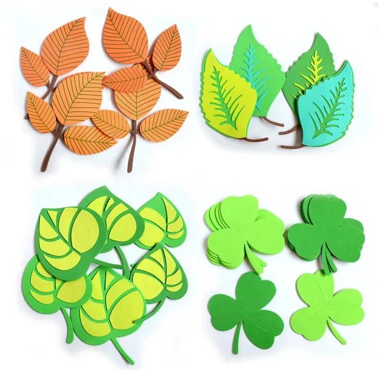 4pcs EVA Foam decorative stickers Five color leaves 3D three-dimensional wall stickers for kindergartens, primary schools